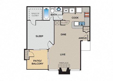 Floor plan for 1 bed, 1 bath, 662 sqft
